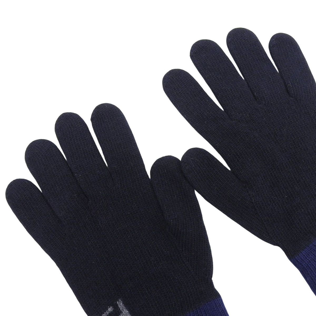 Fendi Wool Cashmere Blend FF Logo Knit Gloves Navy TU — view 4