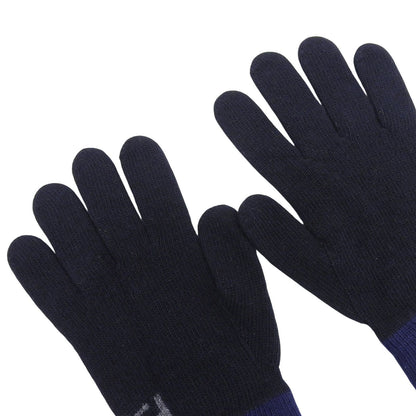 Fendi Wool Cashmere Blend FF Logo Knit Gloves Navy TU — view 4