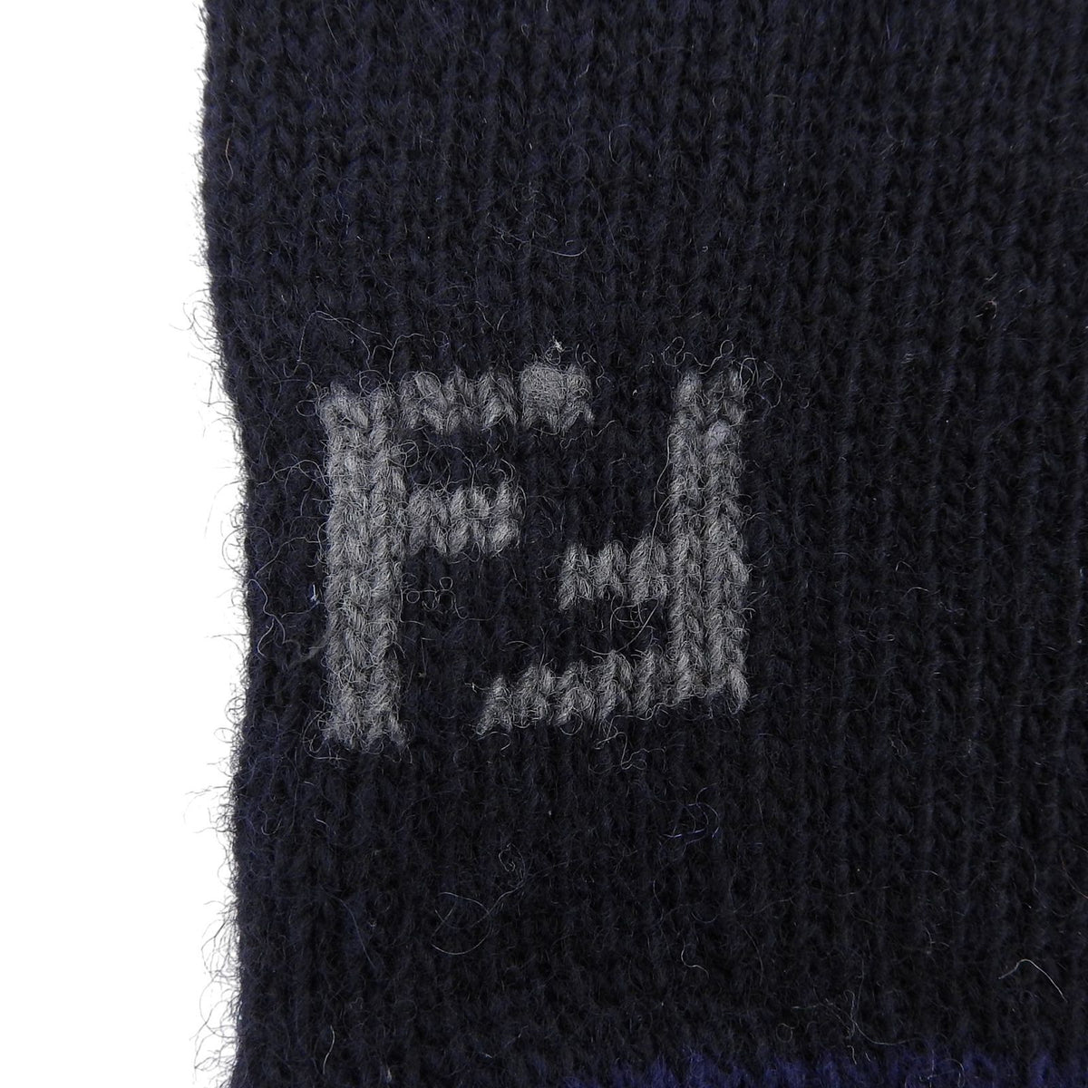 Fendi Wool Cashmere Blend FF Logo Knit Gloves Navy TU — view 6