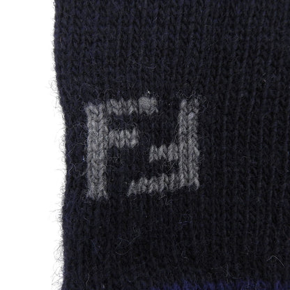 Fendi Wool Cashmere Blend FF Logo Knit Gloves Navy TU — view 6