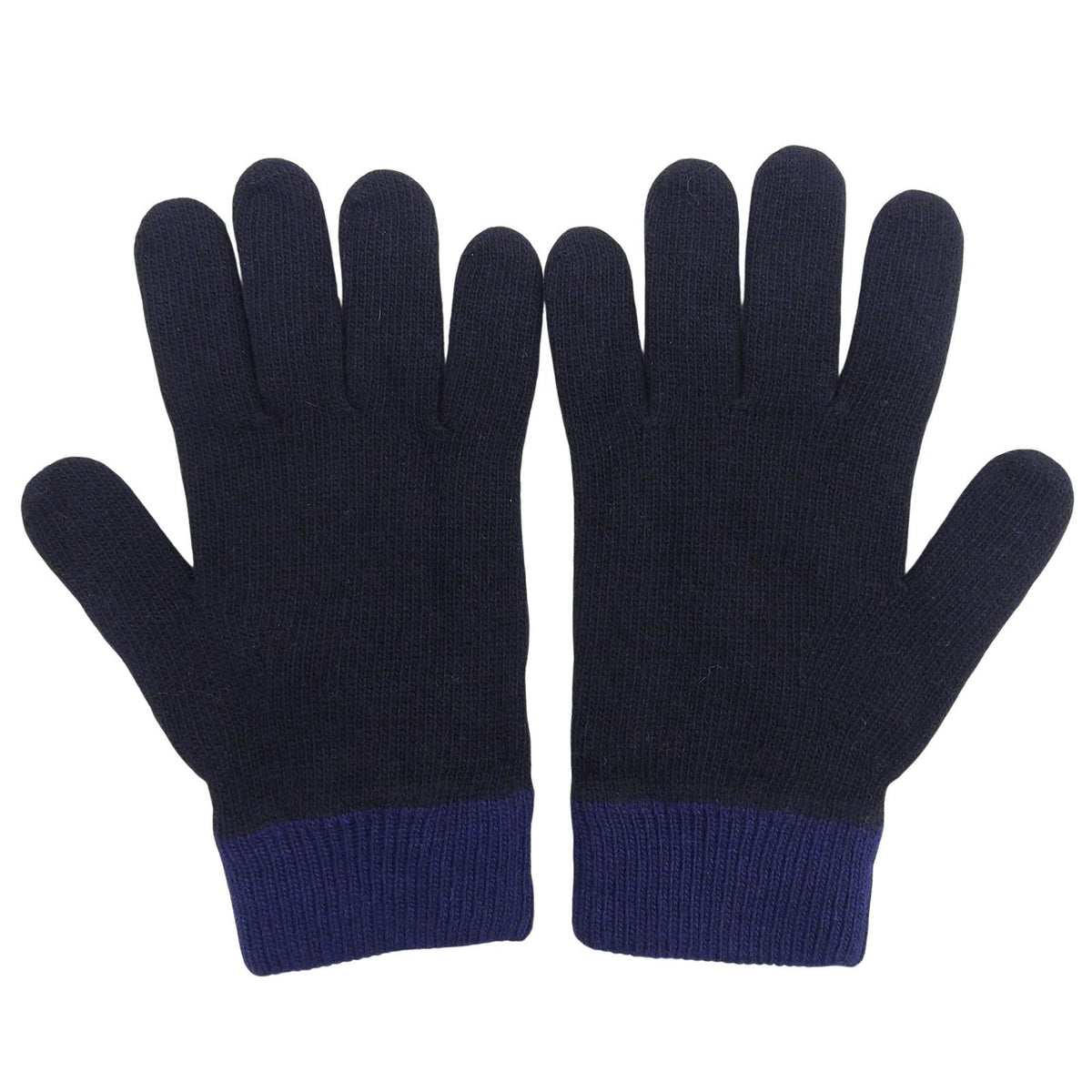 Fendi Wool Cashmere Blend FF Logo Knit Gloves Navy TU — view 3