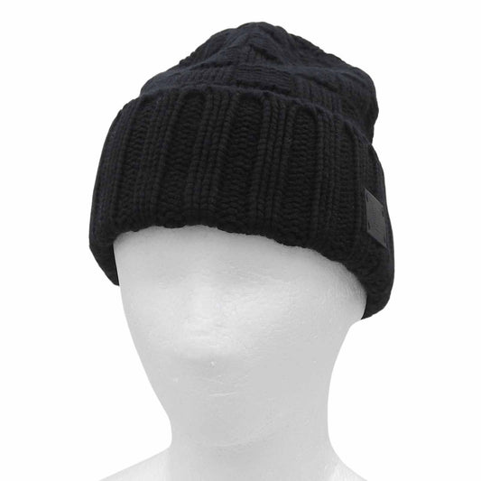 Louis Vuitton Helsinki Cashmere 100% Cowhide Leather Patch Hat Knit Cap Black