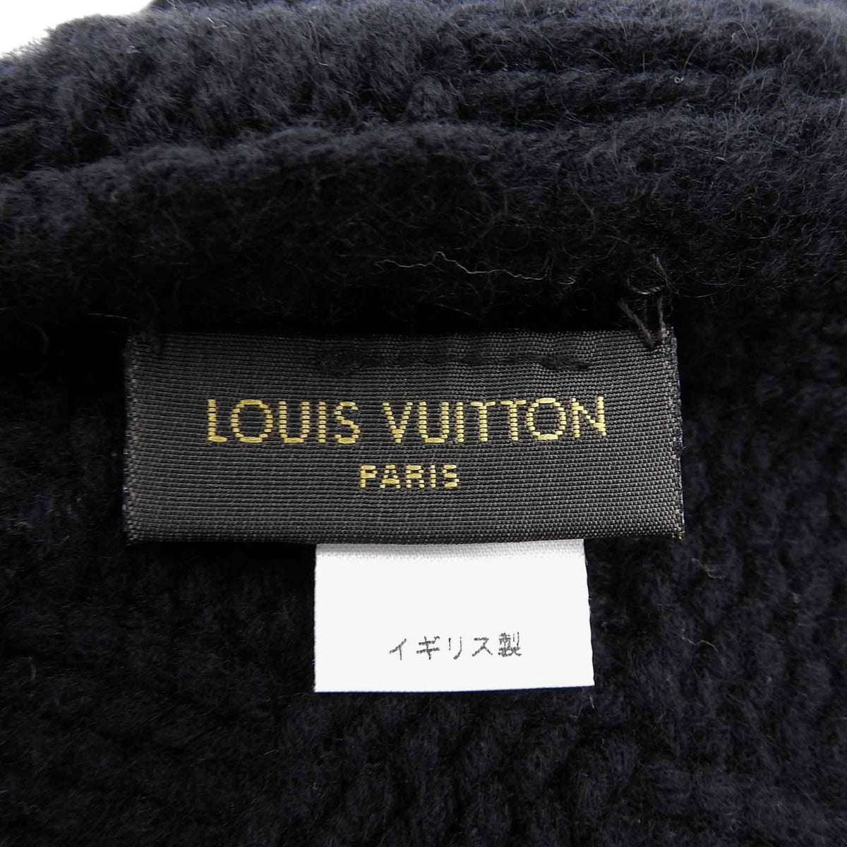 Louis Vuitton Helsinki Cashmere 100% Cowhide Leather Patch Hat Knit Cap Black — view 6