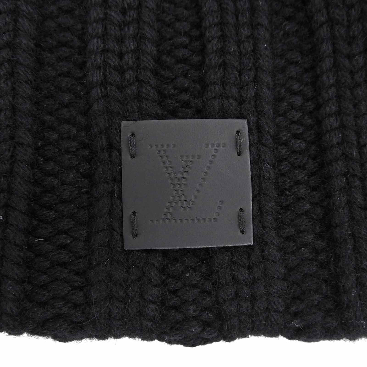 Louis Vuitton Helsinki Cashmere 100% Cowhide Leather Patch Hat Knit Cap Black — view 5