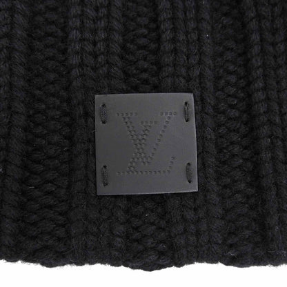 Louis Vuitton Helsinki Cashmere 100% Cowhide Leather Patch Hat Knit Cap Black — view 5