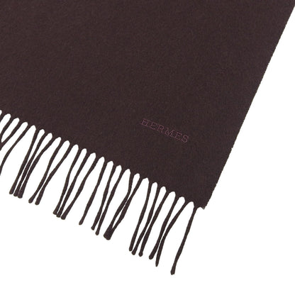 Hermes Cashmere 100% Logo Embroidery Large Shawl Scarf with Fringe Brown — view 6