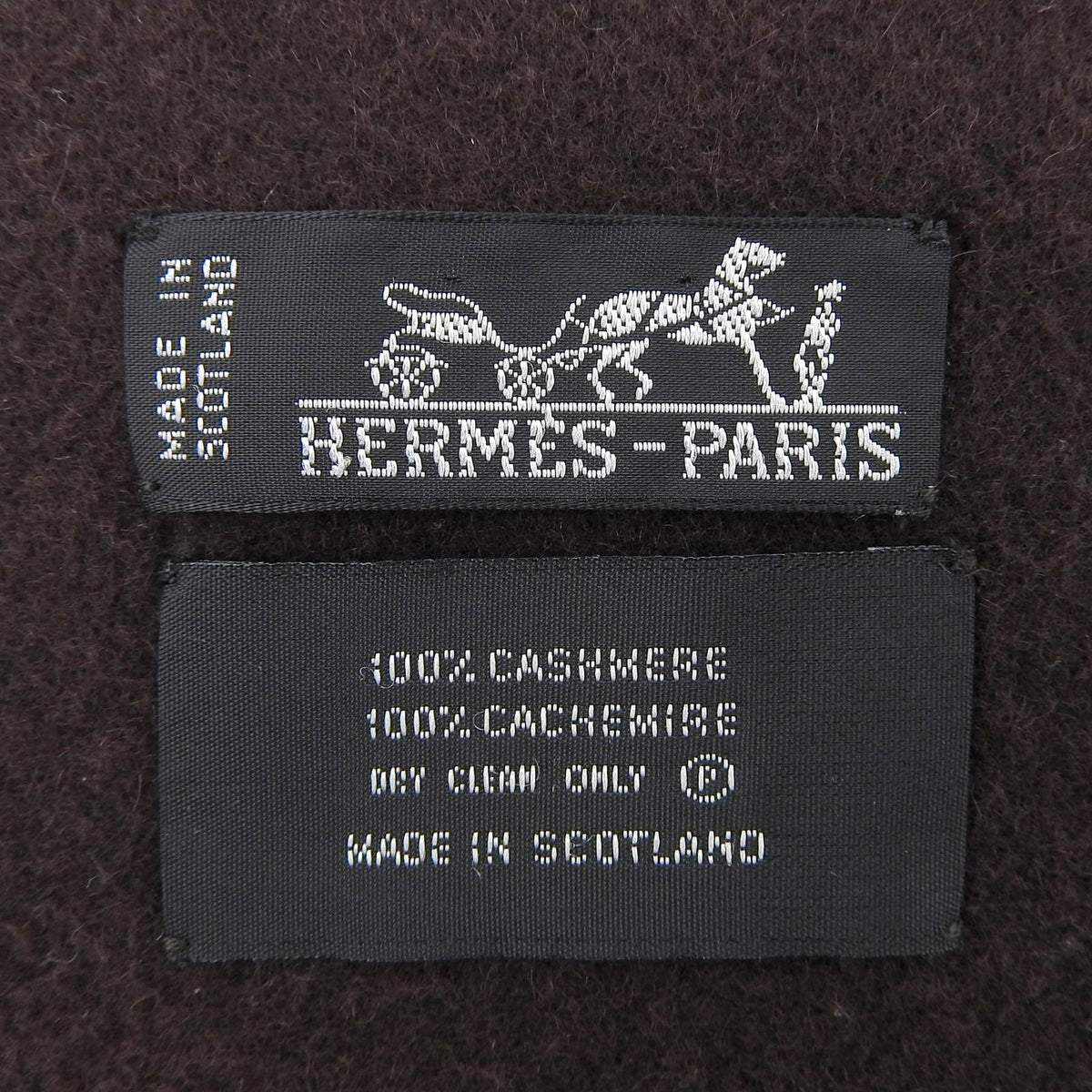 Hermes Cashmere 100% Logo Embroidery Large Shawl Scarf with Fringe Brown — view 8