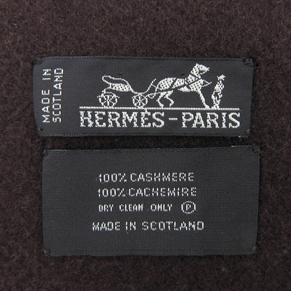 Hermes Cashmere 100% Logo Embroidery Large Shawl Scarf with Fringe Brown — view 8