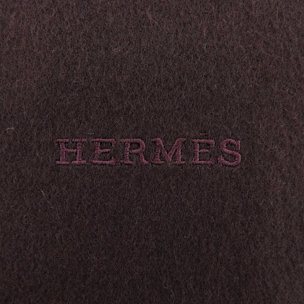 Hermes Cashmere 100% Logo Embroidery Large Shawl Scarf with Fringe Brown — view 5