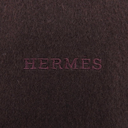 Hermes Cashmere 100% Logo Embroidery Large Shawl Scarf with Fringe Brown — view 5