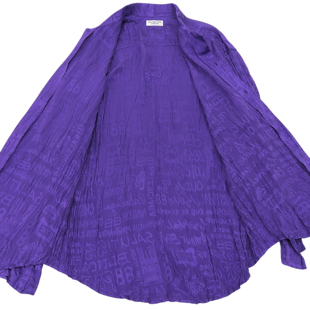 Balenciaga Homewear Silk 100% Logo All Over Print Long Sleeve Shirt Purple 34 — view 5