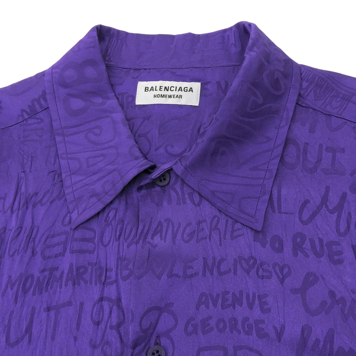 Balenciaga Homewear Silk 100% Logo All Over Print Long Sleeve Shirt Purple 34 — view 3