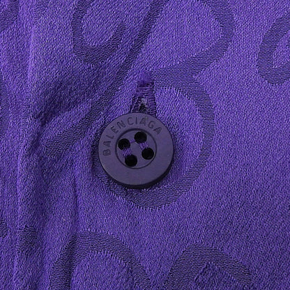 Balenciaga Homewear Silk 100% Logo All Over Print Long Sleeve Shirt Purple 34 — view 4