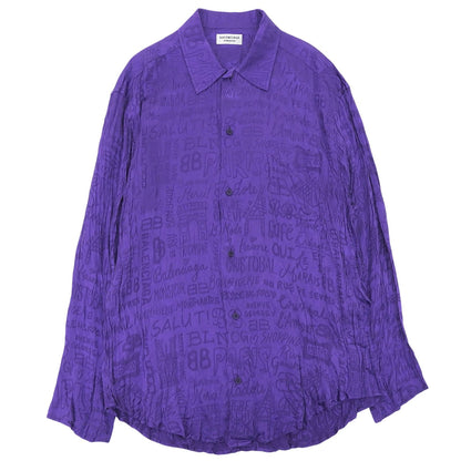 Balenciaga Homewear Silk 100% Logo All Over Print Long Sleeve Shirt Purple 34