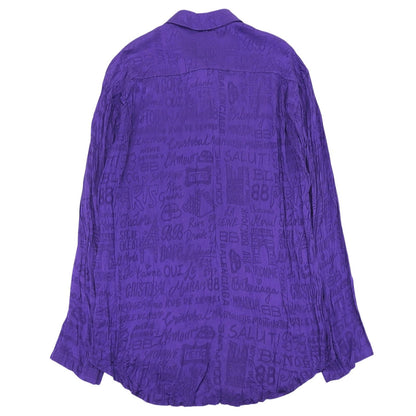 Balenciaga Homewear Silk 100% Logo All Over Print Long Sleeve Shirt Purple 34 — view 2