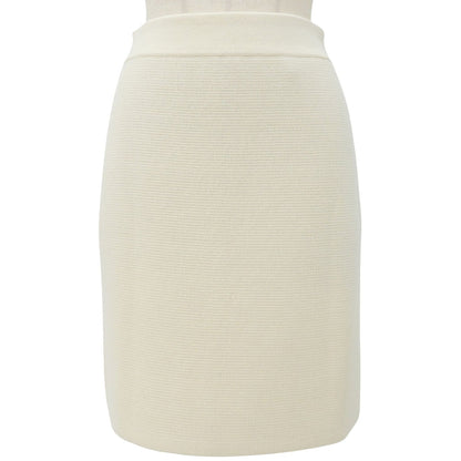 Gucci Wool 100% Side Zip Knit Fitted Skirt Ivory