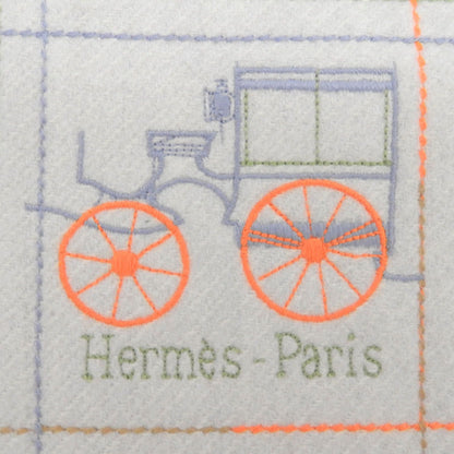 Hermes Cashmere 100% Logo Embroidery Scarf with Fringe Light Gray — view 6