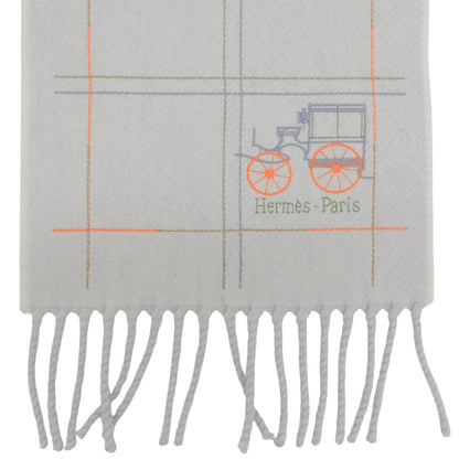Hermes Cashmere 100% Logo Embroidery Scarf with Fringe Light Gray — view 4