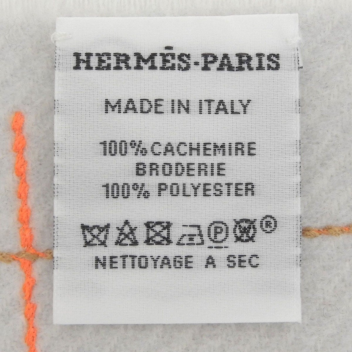 Hermes Cashmere 100% Logo Embroidery Scarf with Fringe Light Gray — view 7