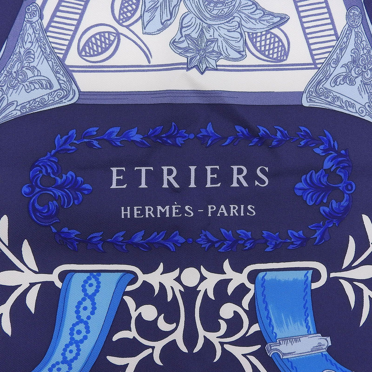 Hermes Etriers Carre 90 Silk 100% Scarf Navy Blue Red — view 7