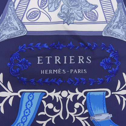 Hermes Etriers Carre 90 Silk 100% Scarf Navy Blue Red — view 7