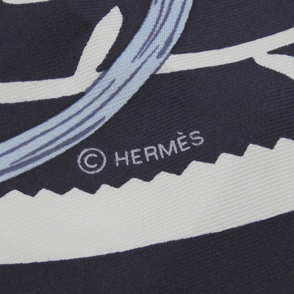 Hermes Etriers Carre 90 Silk 100% Scarf Navy Blue Red — view 8