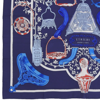 Hermes Etriers Carre 90 Silk 100% Scarf Navy Blue Red — view 6