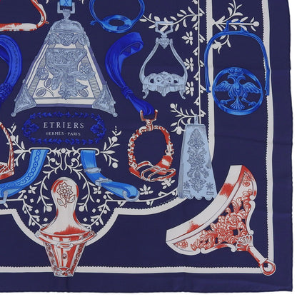 Hermes Etriers Carre 90 Silk 100% Scarf Navy Blue Red — view 5