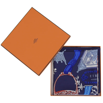 Hermes Etriers Carre 90 Silk 100% Scarf Navy Blue Red — view 2