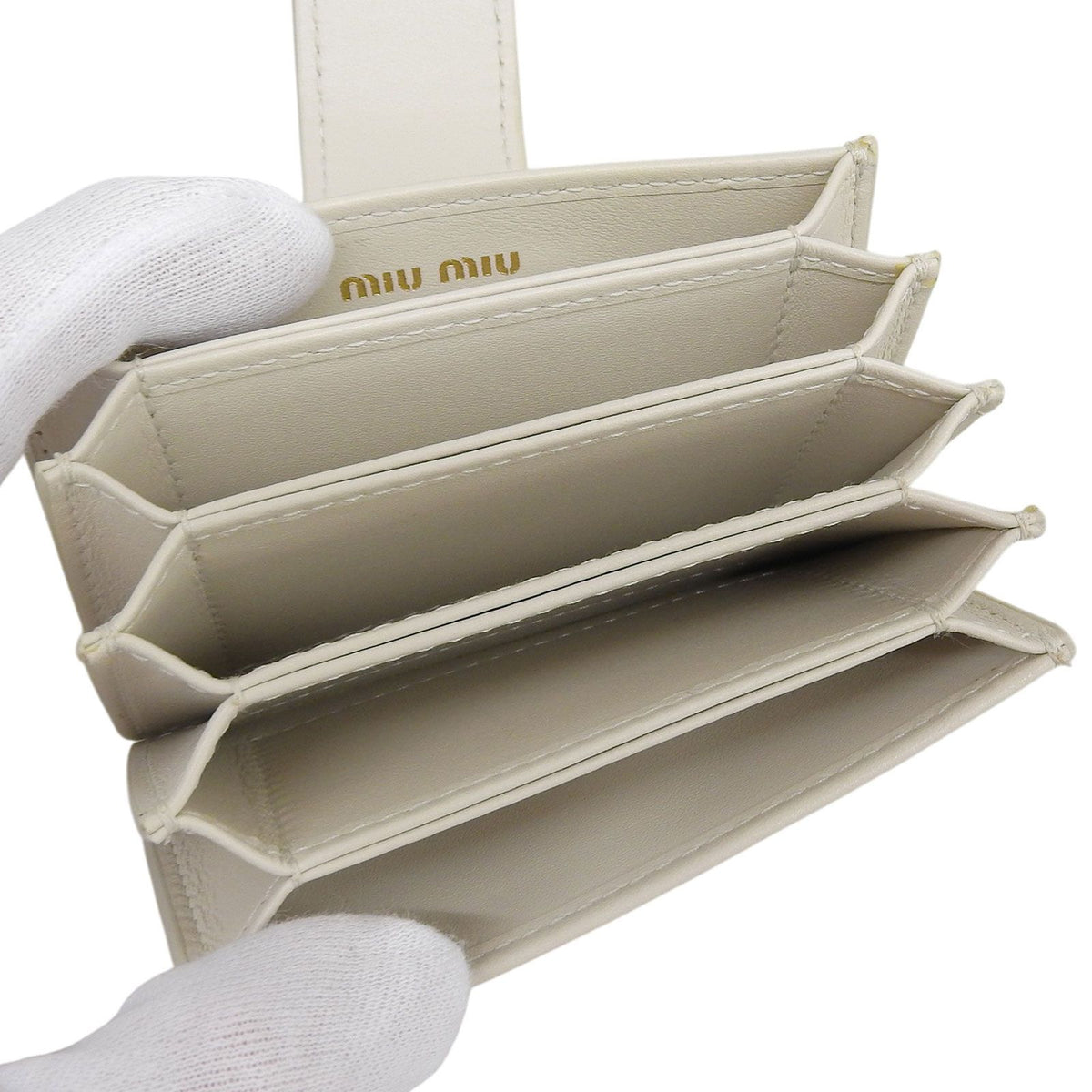 Miu Miu Leather Business Card Case Ivory Gold — view 7