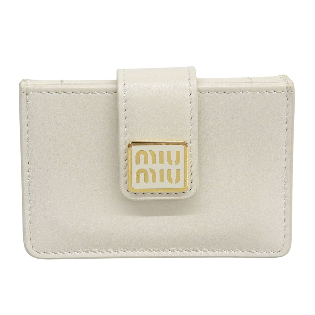 Miu Miu Leather Business Card Case Ivory Gold