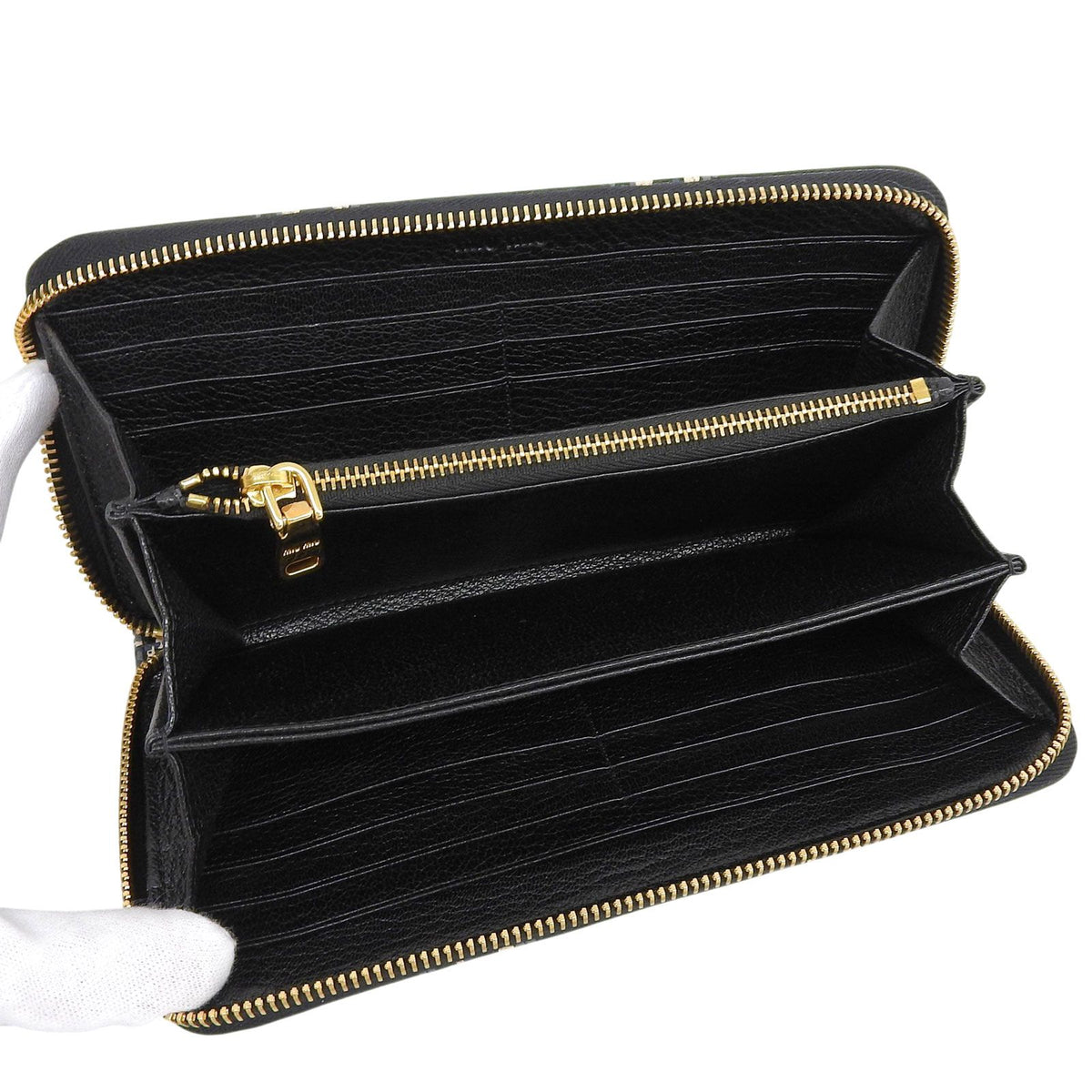 Miu Miu Madras ST Check Leather Zip Around Wallet Black Gray Pink — view 6