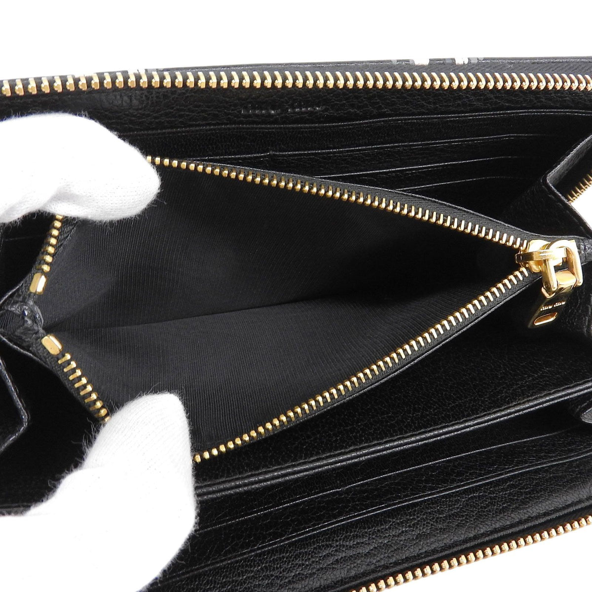 Miu Miu Madras ST Check Leather Zip Around Wallet Black Gray Pink — view 7
