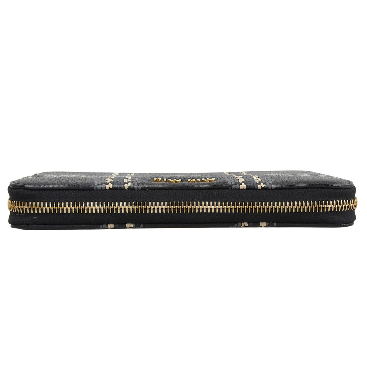 Miu Miu Madras ST Check Leather Zip Around Wallet Black Gray Pink — view 5