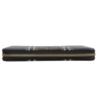Miu Miu Madras ST Check Leather Zip Around Wallet Black Gray Pink — view 5
