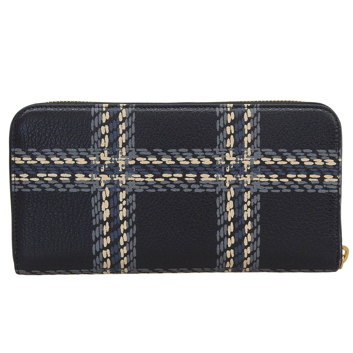 Miu Miu Madras ST Check Leather Zip Around Wallet Black Gray Pink — view 3