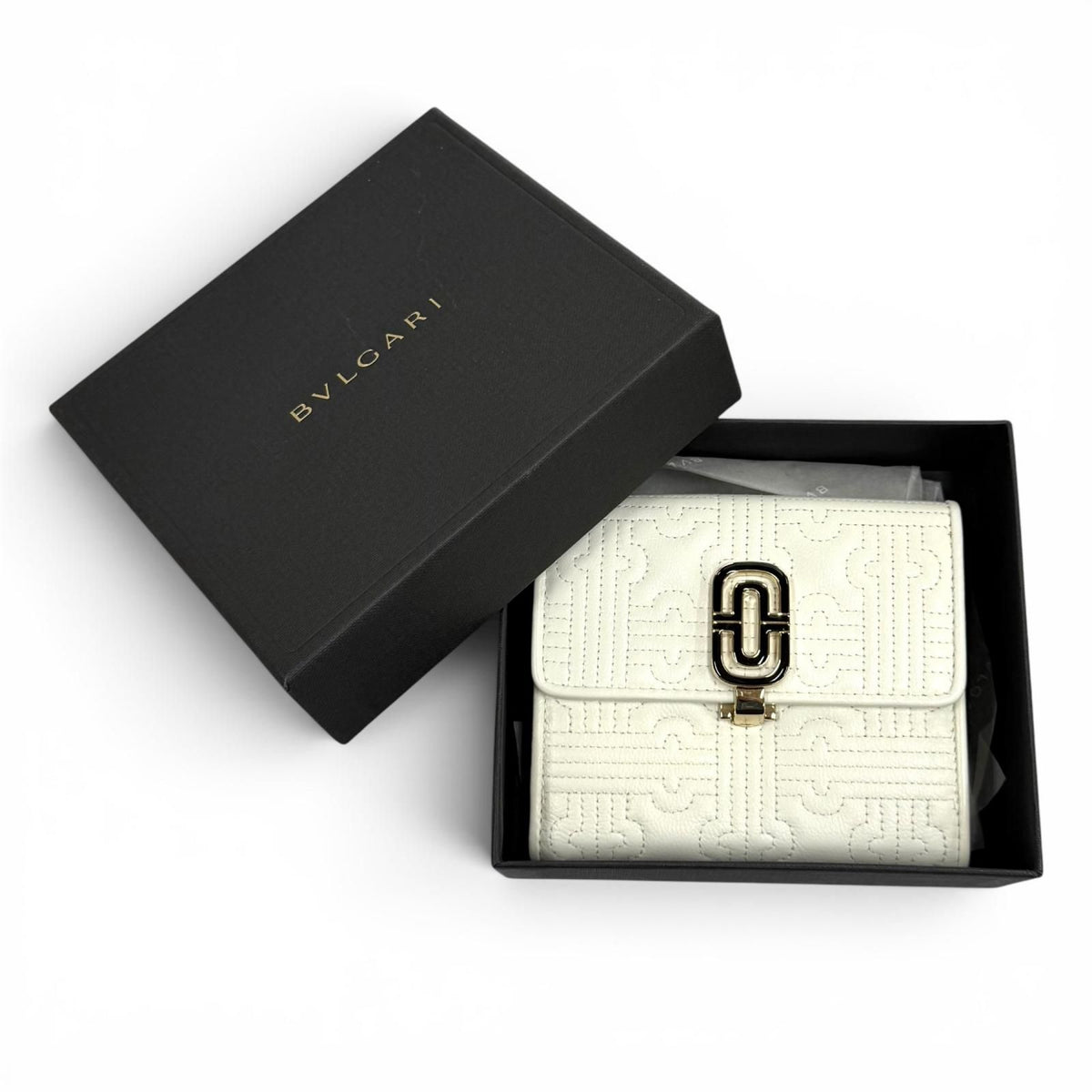 Bvlgari Parentesi Leather Bifold Wallet Compact White Gold — view 2