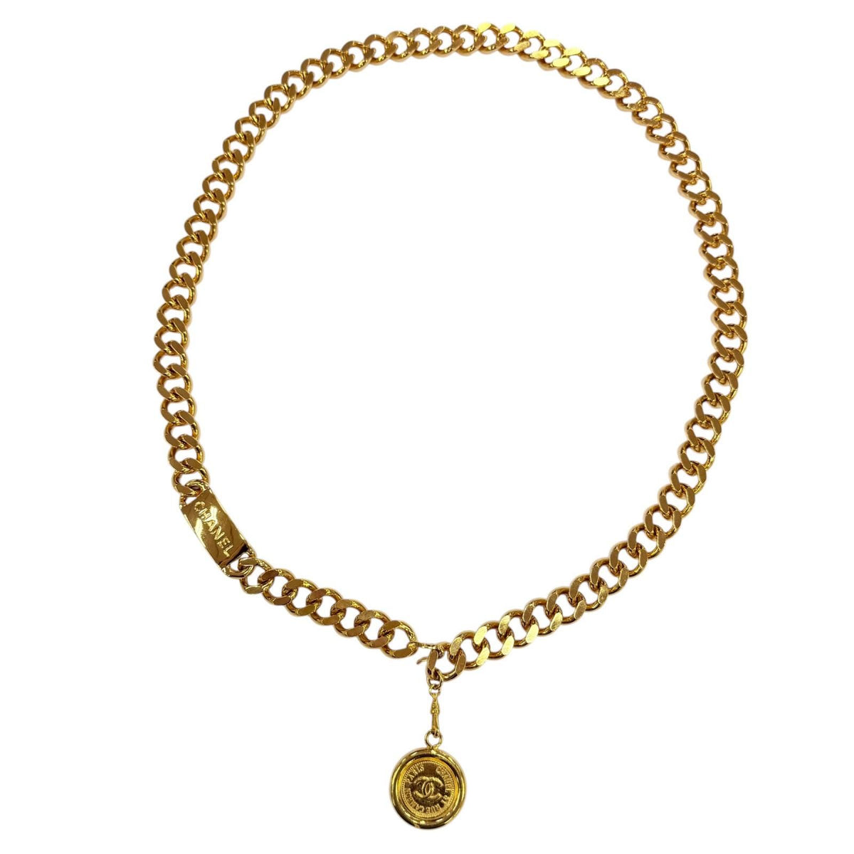 Chanel Vintage 93A Metal Logo Plate CC Coin Chain Belt Gold — view 4