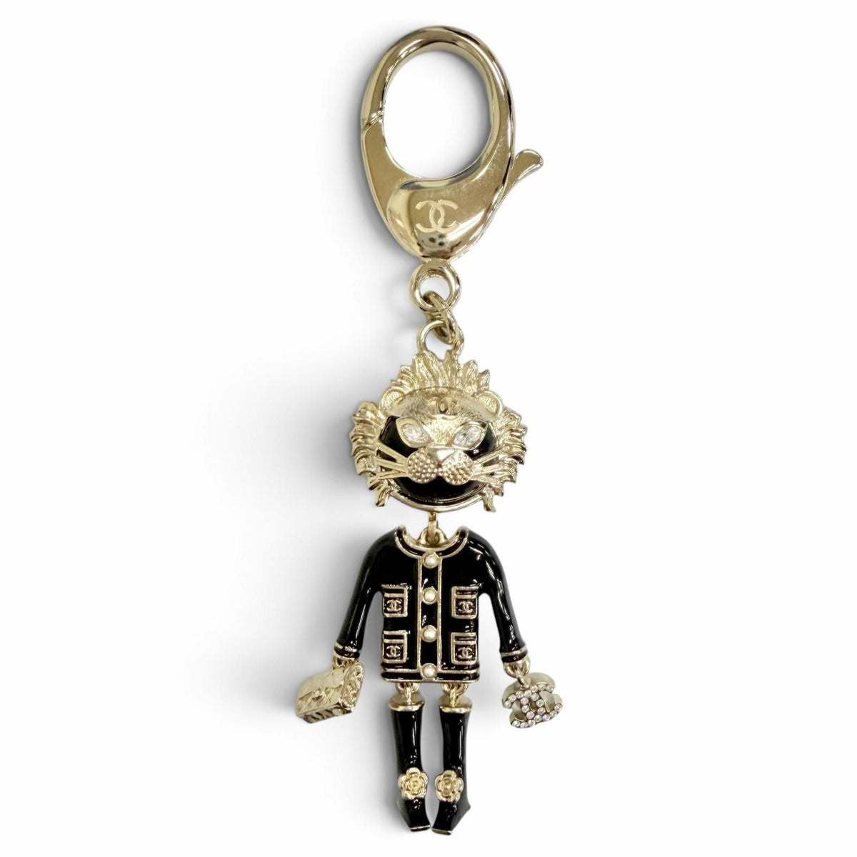Chanel CC Logo Rhinestone Camellia Quilted Bag Lion Key Holder Bag Charm