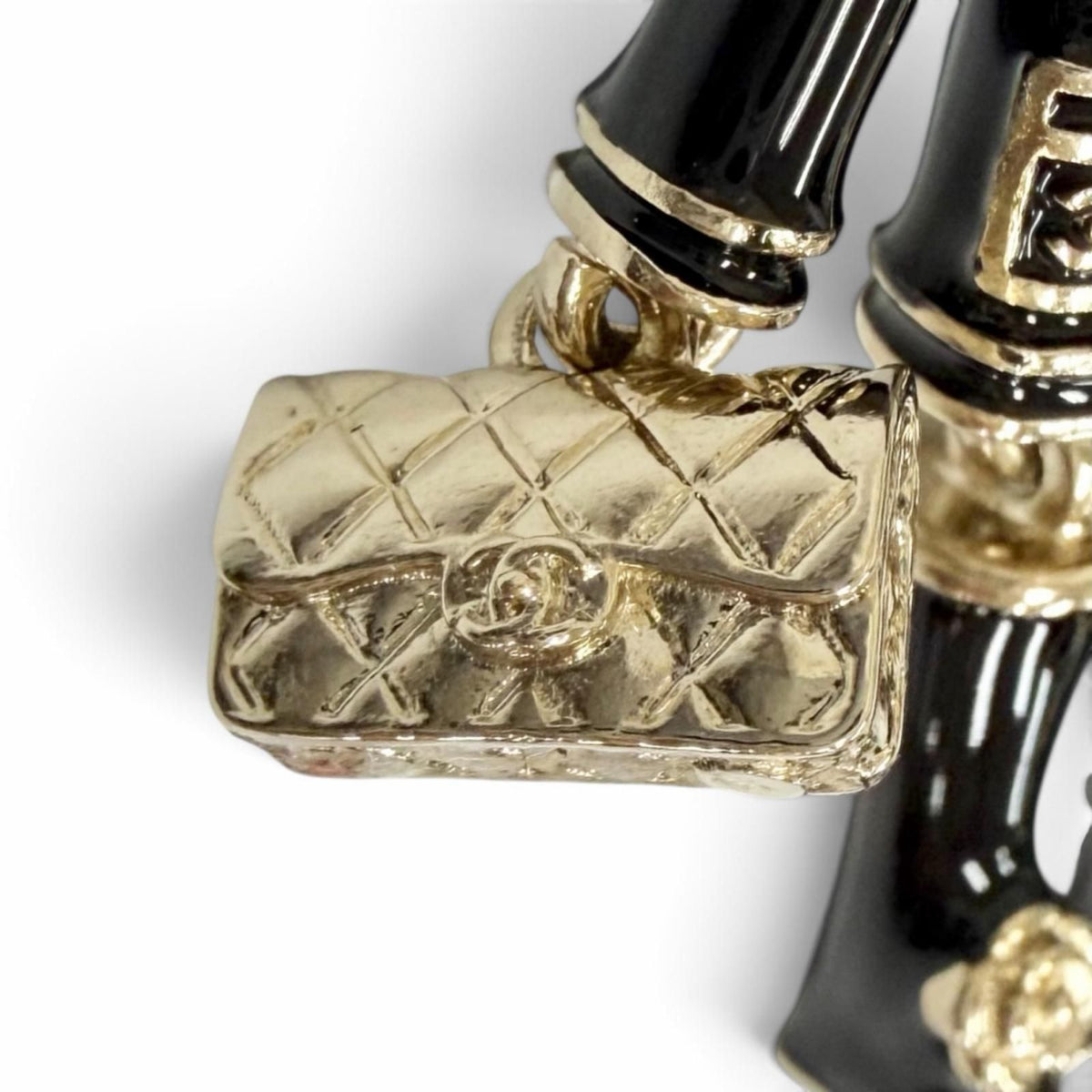 Chanel CC Logo Rhinestone Camellia Quilted Bag Lion Key Holder Bag Charm — view 6