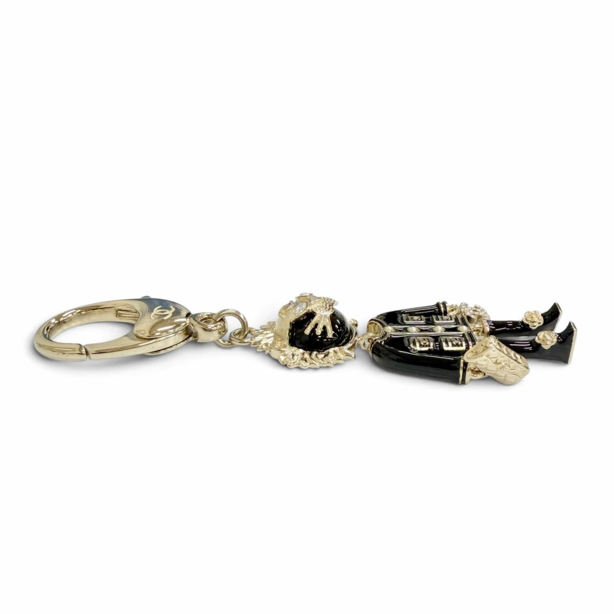 Chanel CC Logo Rhinestone Camellia Quilted Bag Lion Key Holder Bag Charm — view 3