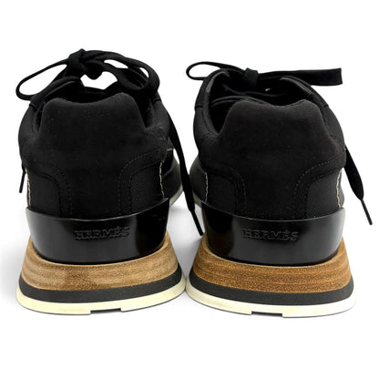 Hermes Drive Leather Logo Patch Lace-up Sneakers Black — view 3
