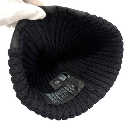 Prada Wool Triangle Logo Knit Cap Black Silver Hat — view 6