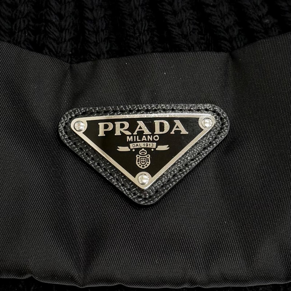 Prada Wool Triangle Logo Knit Cap Black Silver Hat — view 7