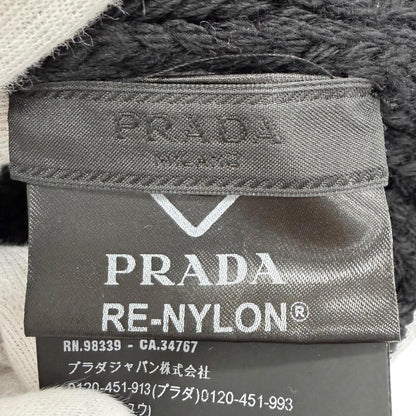 Prada Wool Triangle Logo Knit Cap Black Silver Hat — view 8