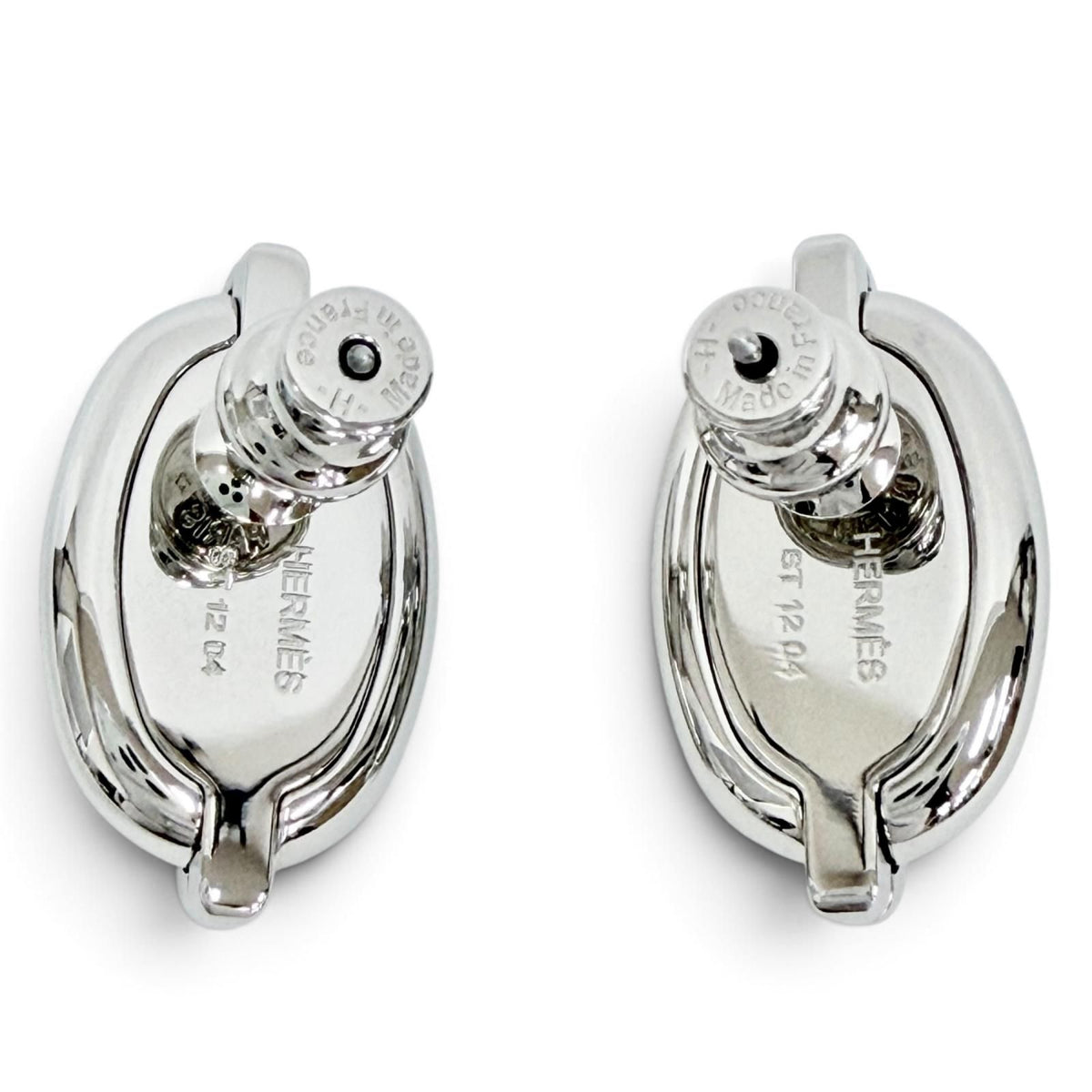 Hermes Mini Maillon Silvery Chaine D'ancre Earrings Silver Black — view 3