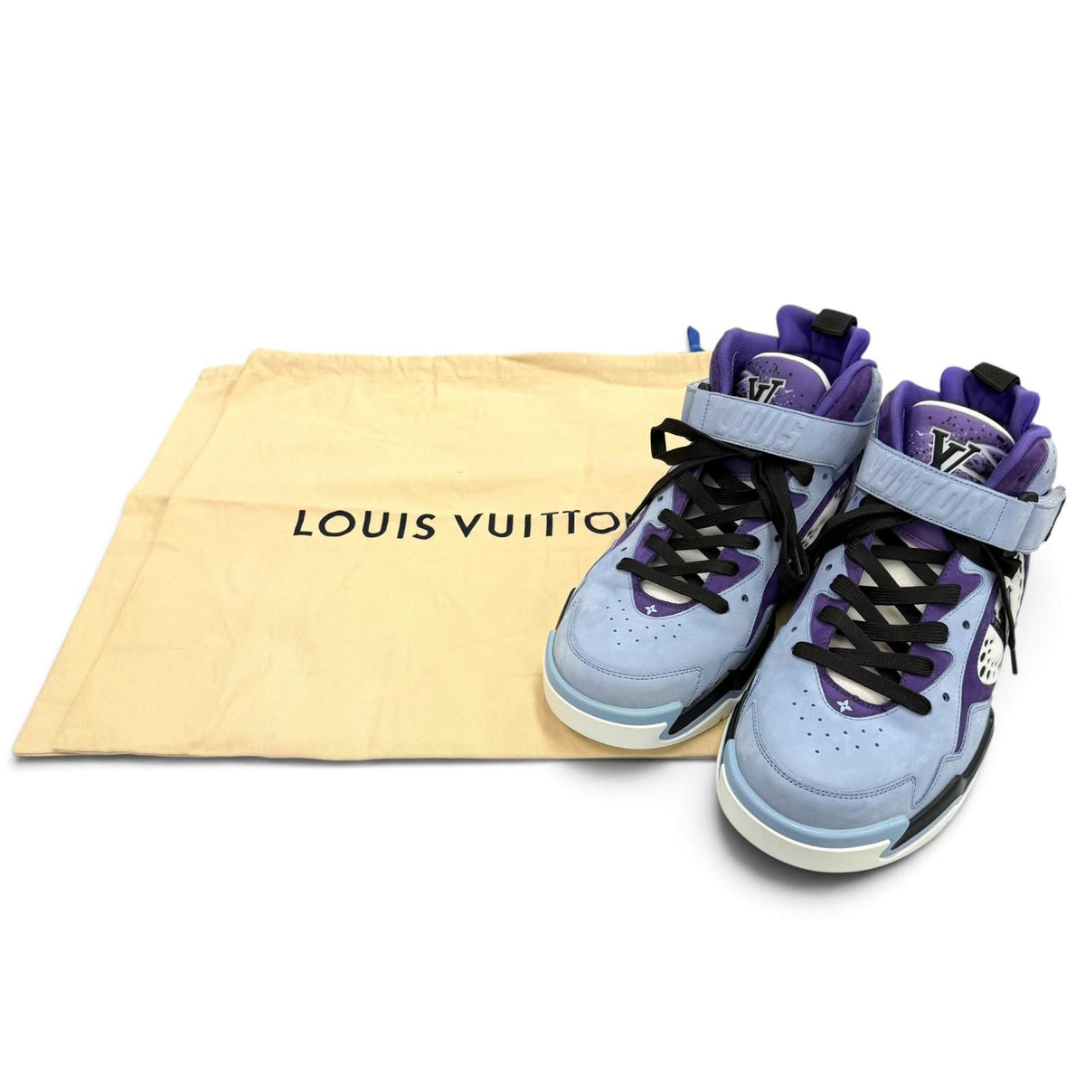 Louis Vuitton LV Trainers 2 Line Suede Leather Marine High Top Sneakers Blue — view 2