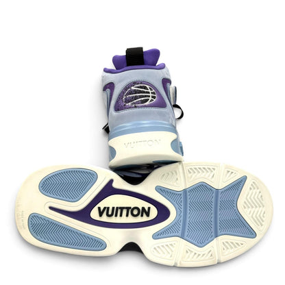 Louis Vuitton LV Trainers 2 Line Suede Leather Marine High Top Sneakers Blue — view 5