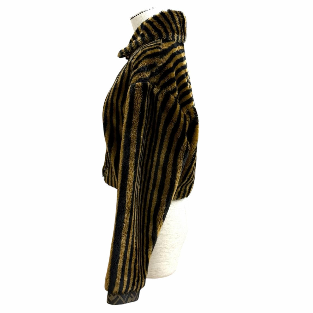 Fendi Jeans Vintage Pecan Zucca Pattern Cropped Faux Fur Jacket Brown Black 42 — view 3