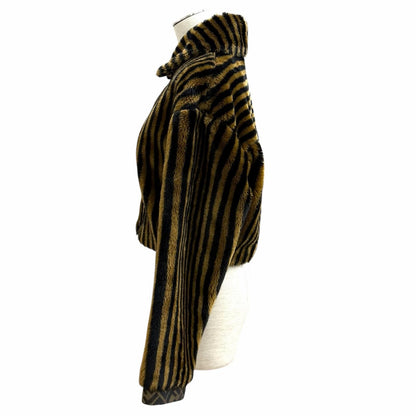Fendi Jeans Vintage Pecan Zucca Pattern Cropped Faux Fur Jacket Brown Black 42 — view 3